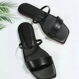 Women's Flat Sandals, New Summer Fashion Square Toe Open Toe, Black/White/Gold/Silver/Red/Blue, Comfortable Flat Double Strap Be
