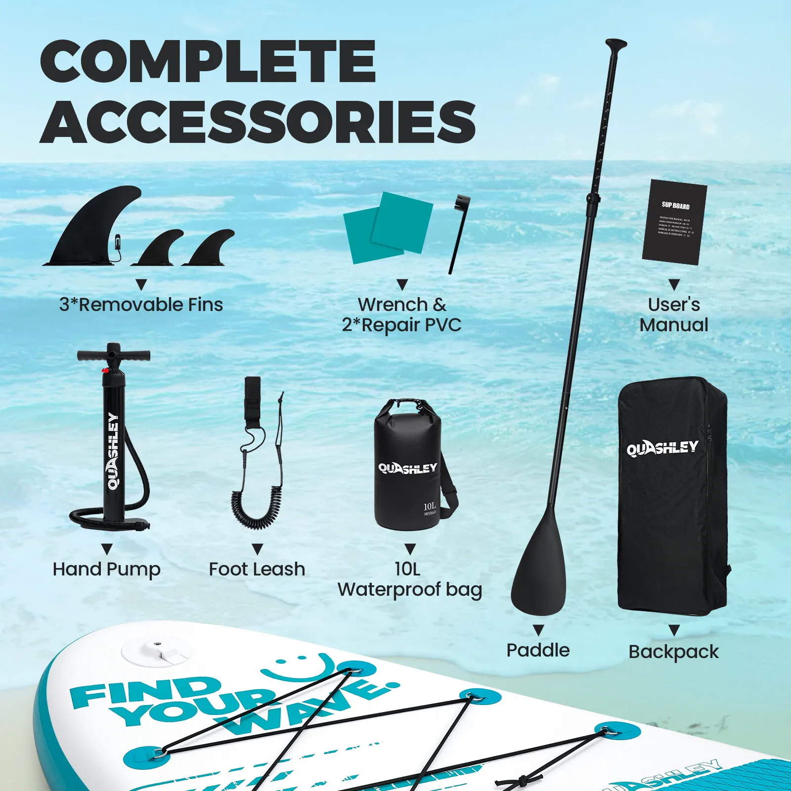 305*81*15cm Inflatable Paddle Board for Adults & Youth with Adjustable Paddle, Backpack & Hand Pump - Image 4