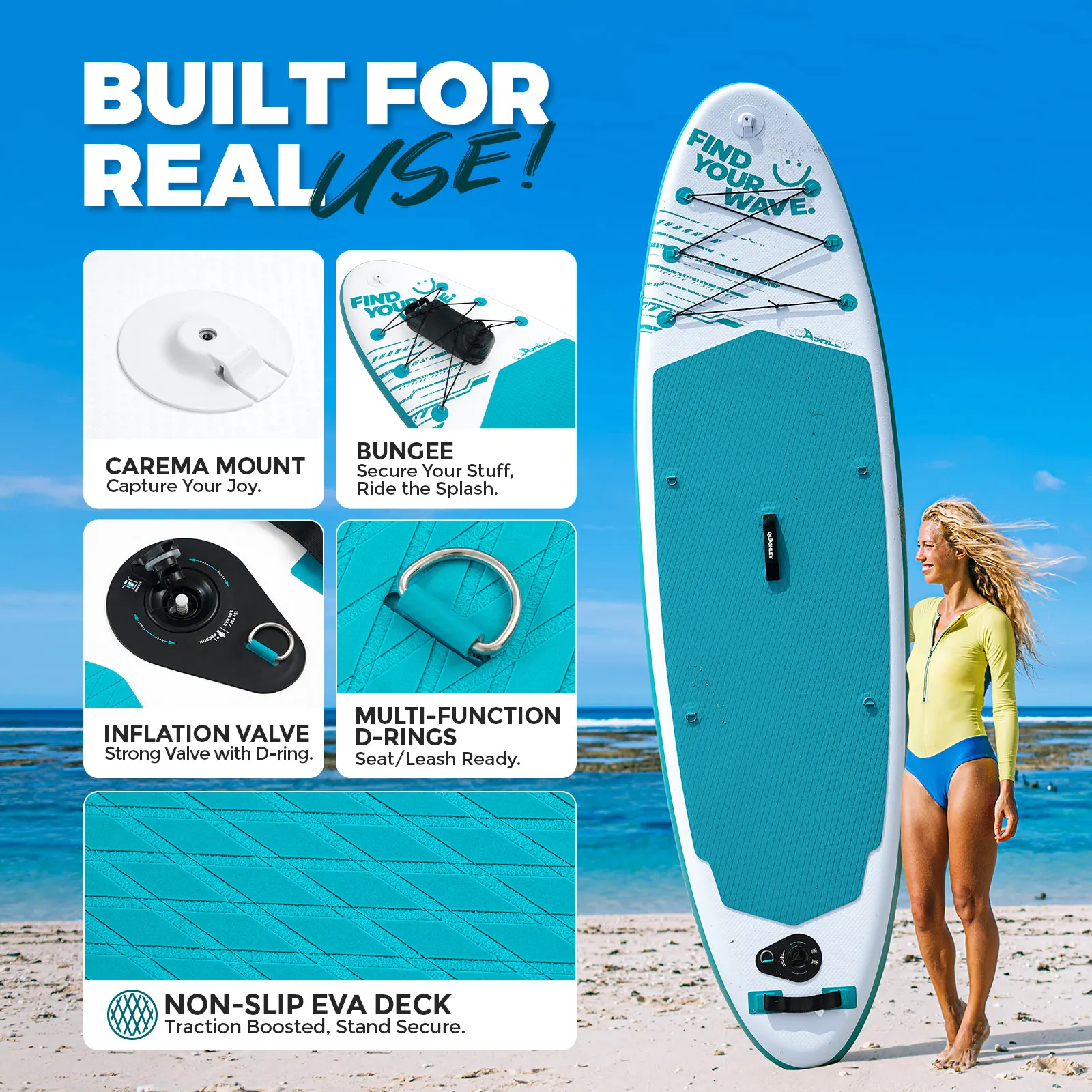 305*81*15cm Inflatable Paddle Board for Adults & Youth with Adjustable Paddle, Backpack & Hand Pump - Image 2
