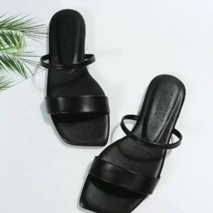 Women's Flat Sandals, New Summer Fashion Square Toe Open Toe, Black/White/Gold/Silver/Red/Blue, Comfortable Flat Double Strap Be - Thumbnail Image 4