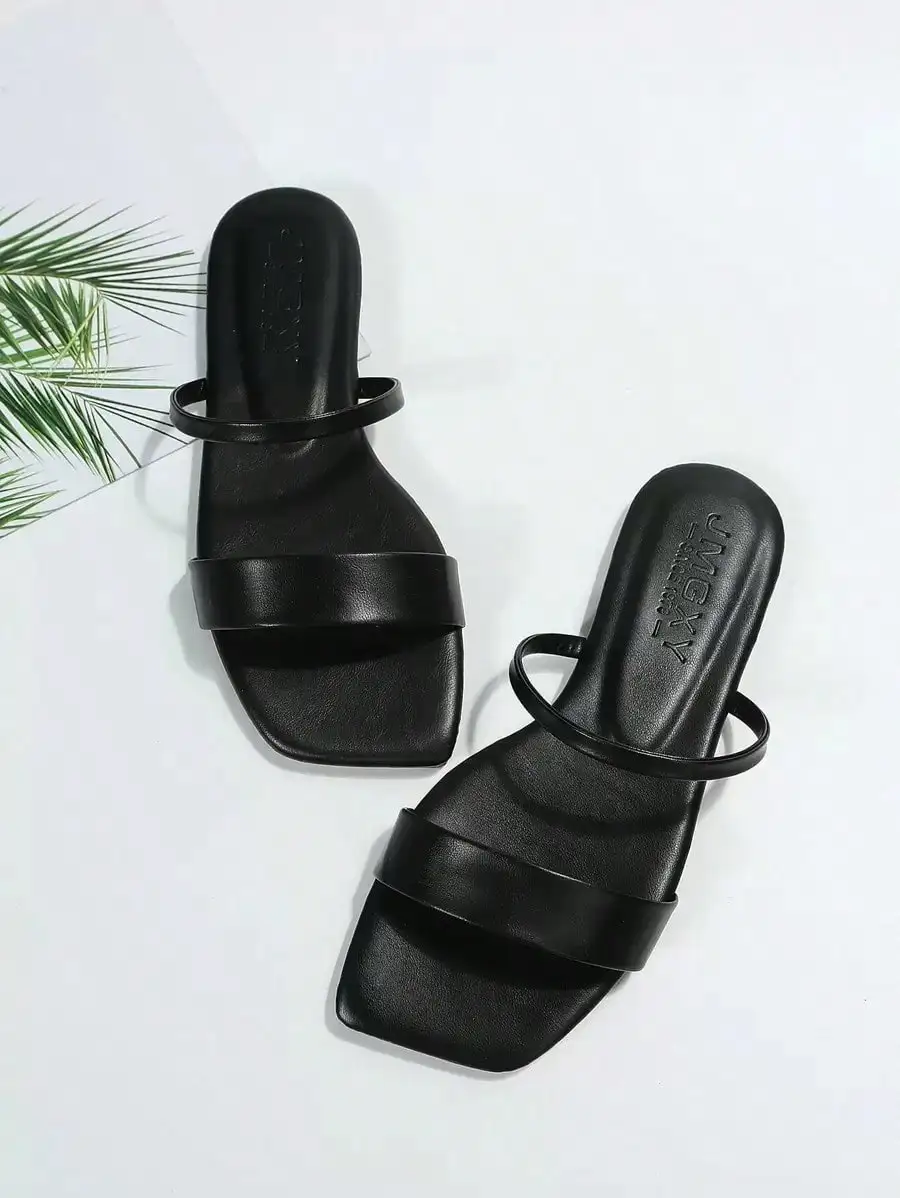 Women's Flat Sandals, New Summer Fashion Square Toe Open Toe, Black/White/Gold/Silver/Red/Blue, Comfortable Flat Double Strap Be - Image 4