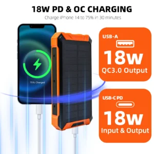 36000mAh Solar Power Bank 18W With LED Lamp