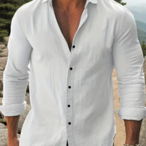 Mens Solid Cotton Long Sleeve Casual Slim Fit Shirt