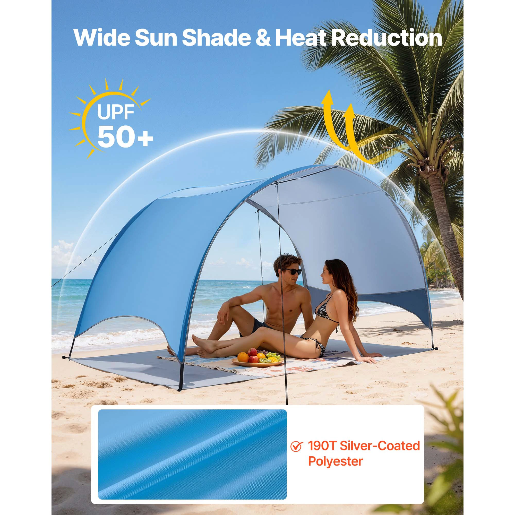 Beach Tent Sun Shelter for 3/4 Person UPF 50+ Protection Portable - Image 2