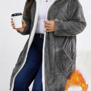 Women Fuzzy Fleece Lined Cardigan w/Hood - Thumbnail Image 3