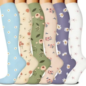 6 Pairs Multicolor Compression Socks, Unisex - Thumbnail Image 5