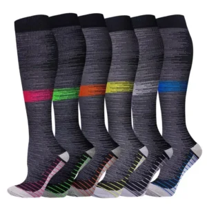 6 Pairs Multicolor Compression Socks, Unisex - Thumbnail Image 7