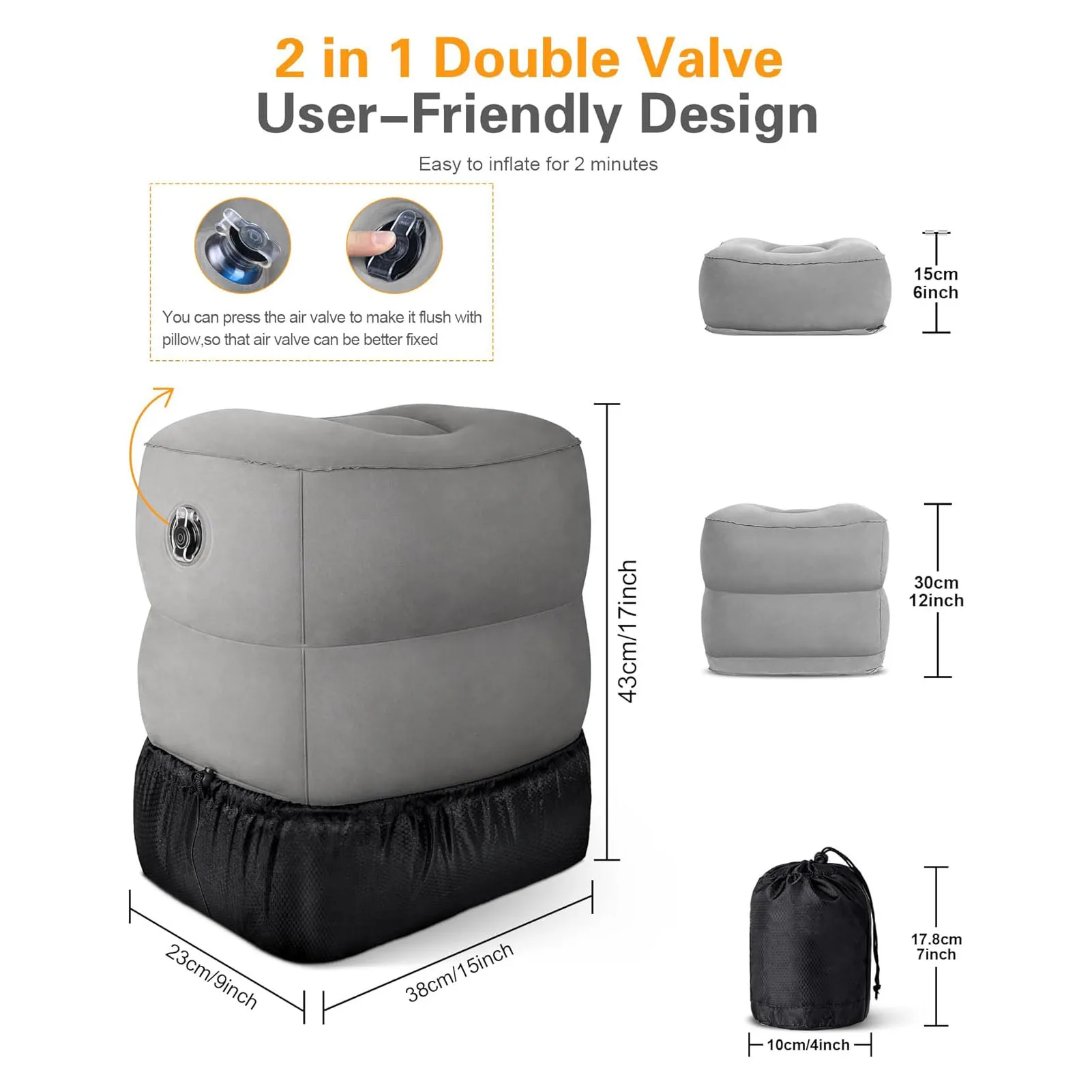 Inflatable Foot Rest, Toddler Airplane Bed. Adj. Height - Image 4