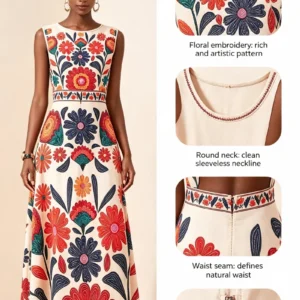 Floral Embroidery Maxi Dress - Thumbnail Image 6