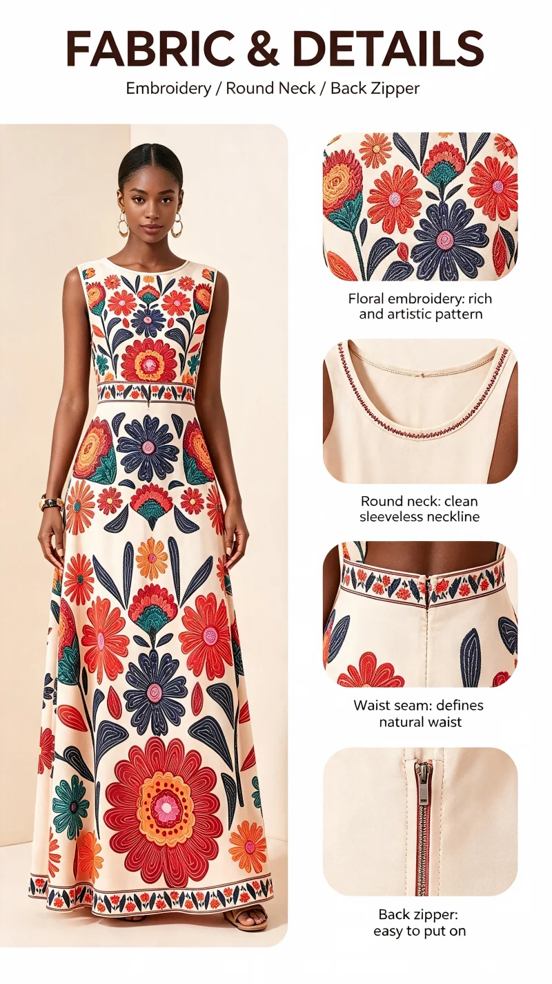 Floral Embroidery Maxi Dress - Image 6