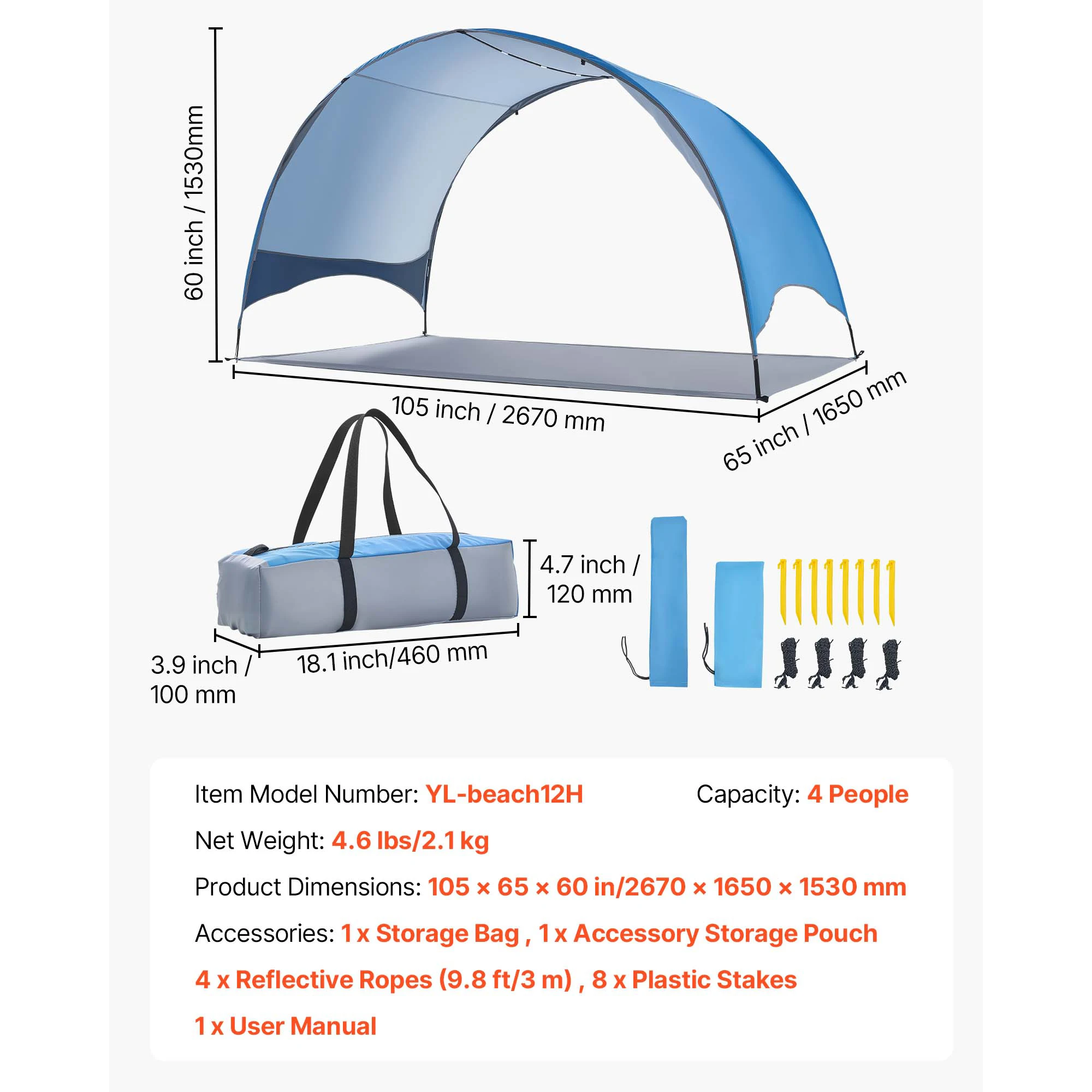 Beach Tent Sun Shelter for 3/4 Person UPF 50+ Protection Portable - Image 8