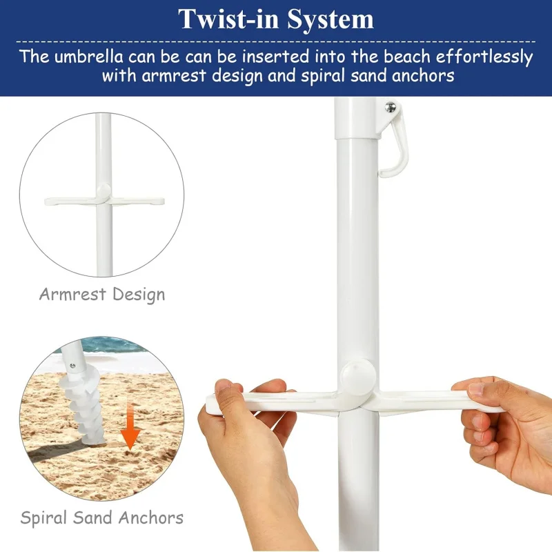 7.2 FT beach umbrella, portable outdoor umbrella with sand anchor, adj. tilt, steel pole, carry bag. - Image 5