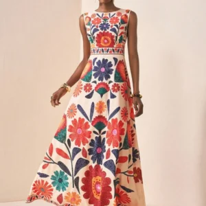 Floral Embroidery Maxi Dress