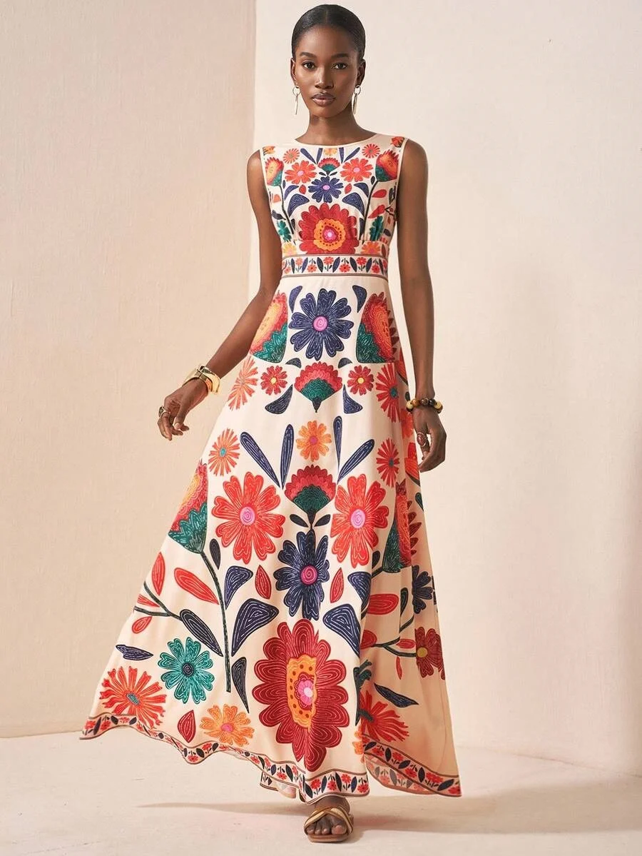 Floral Embroidery Maxi Dress - Image 1