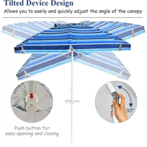 7.2 FT beach umbrella, portable outdoor umbrella with sand anchor, adj. tilt, steel pole, carry bag. - Thumbnail Image 4