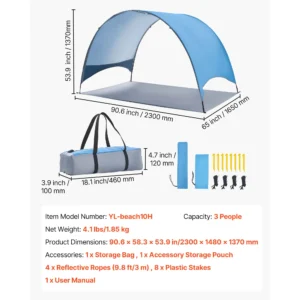 Beach Tent Sun Shelter for 3/4 Person UPF 50+ Protection Portable - Thumbnail Image 7