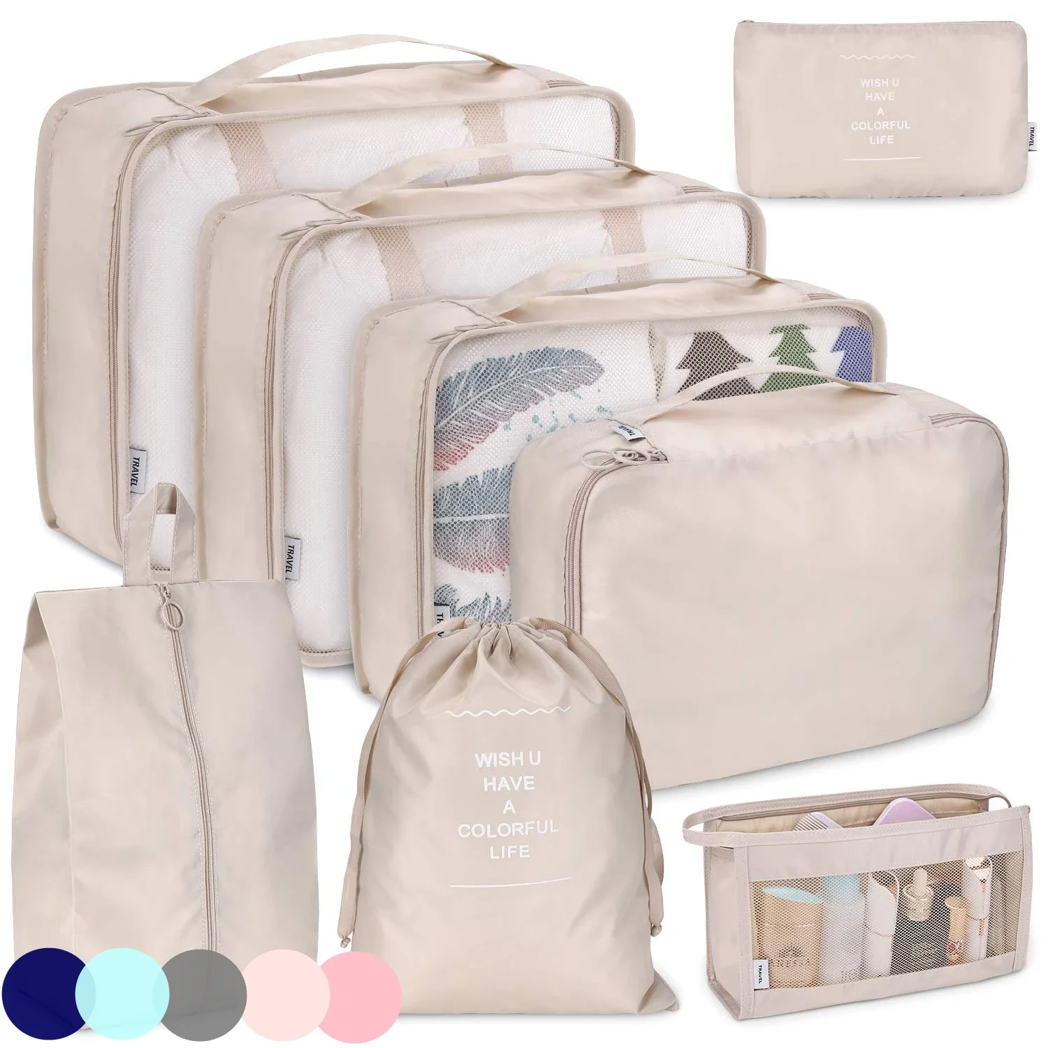 8 Pcs Packing Cubes Waterproof Travel Storage w/ Zipper - Image 1