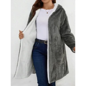 Women Fuzzy Fleece Lined Cardigan w/Hood