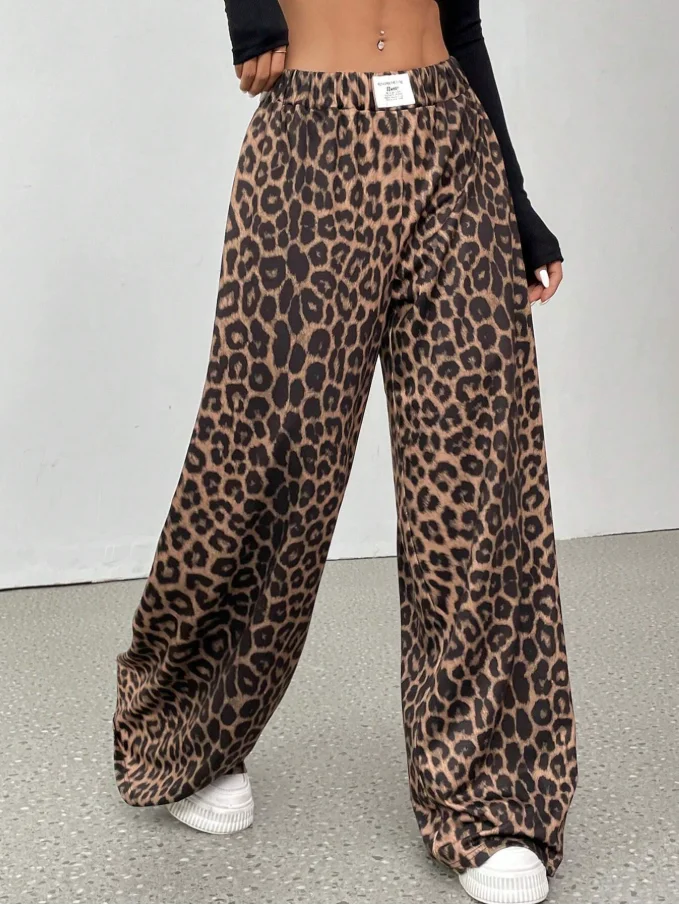 Leopard Print Wide Leg Pants. Elastic Waist, Loose Fit, Palazzo Pants - Image 2