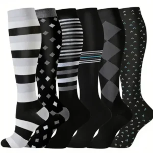 6 Pairs Multicolor Compression Socks, Unisex - Thumbnail Image 16