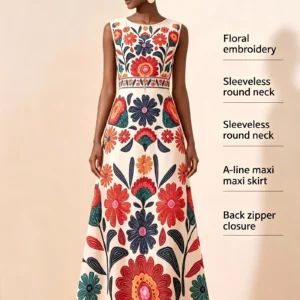 Floral Embroidery Maxi Dress - Thumbnail Image 5