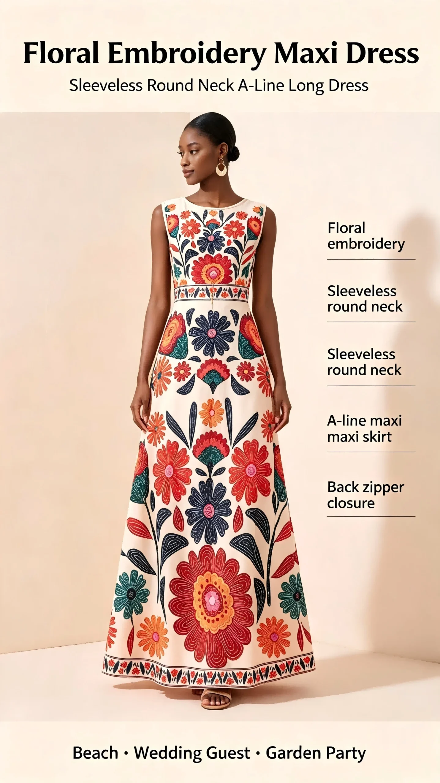 Floral Embroidery Maxi Dress - Image 5