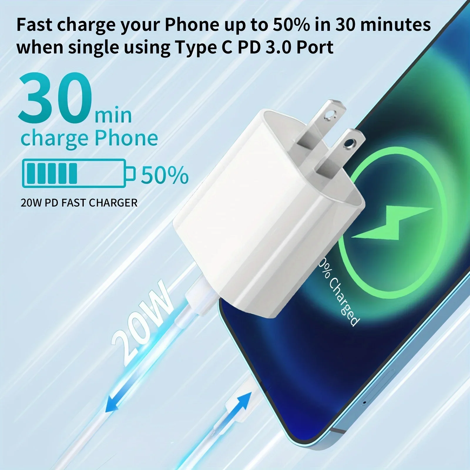 20W USB C fast Charger, Dual Port Adapter w/ 6FT Cable - Image 2