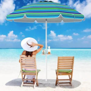 7.2 FT beach umbrella, portable outdoor umbrella with sand anchor, adj. tilt, steel pole, carry bag.