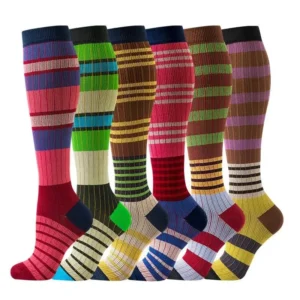6 Pairs Multicolor Compression Socks, Unisex - Thumbnail Image 4