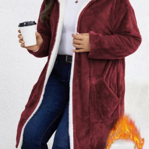 Women Fuzzy Fleece Lined Cardigan w/Hood - Thumbnail Image 5