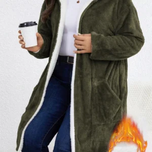 Women Fuzzy Fleece Lined Cardigan w/Hood - Thumbnail Image 4